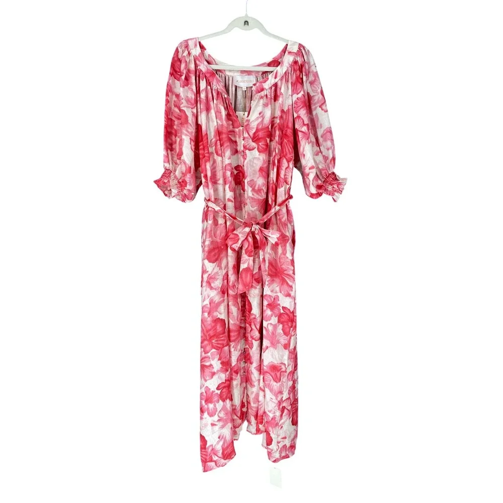 La Boheme Girls Camila Maxi Dress Aloha Pink Floral Button Front One Size NWT - Picture 2 of 16